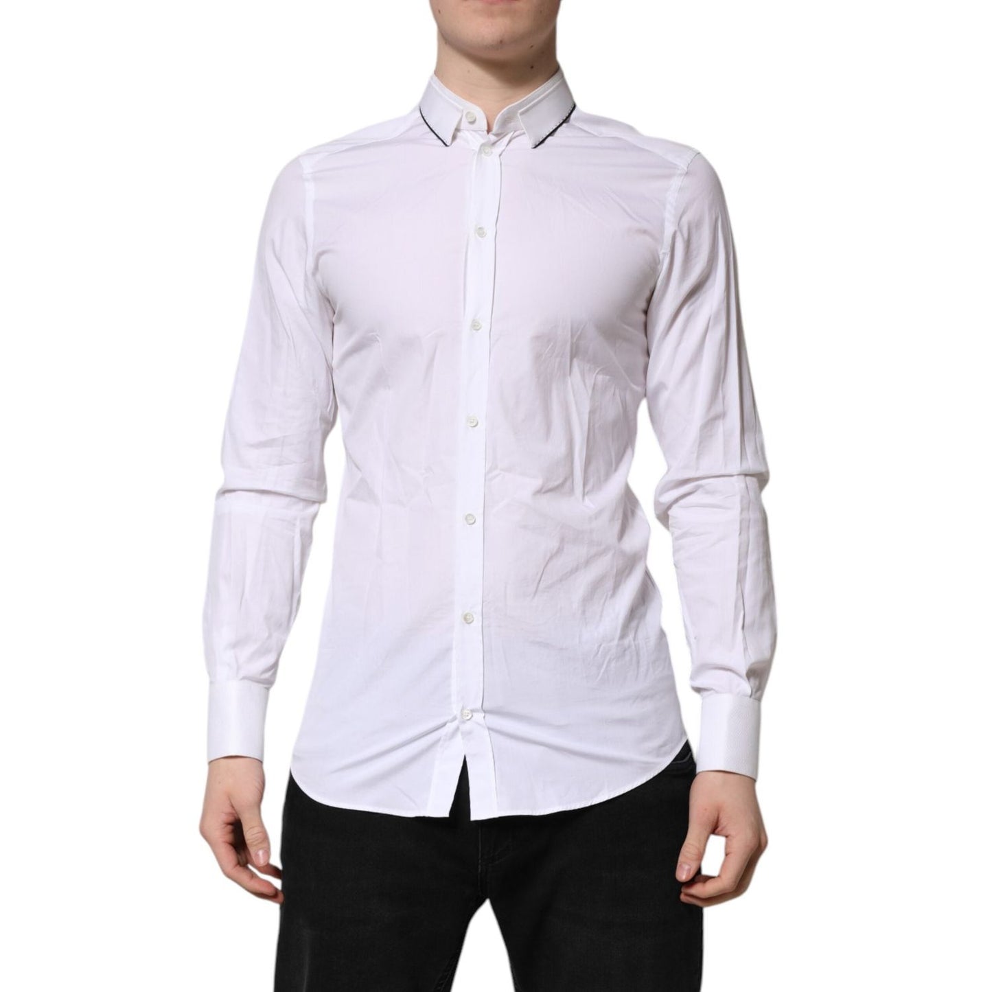 Dolce & Gabbana White Cotton GOLD Long Sleeves Formal Shirt