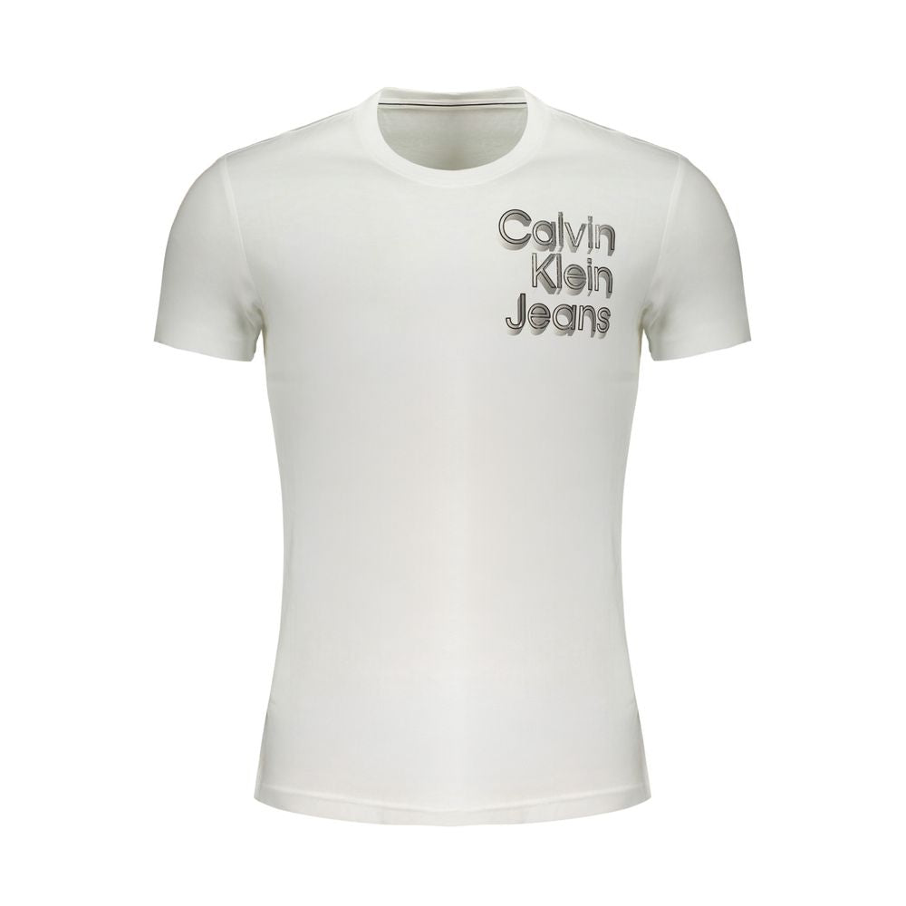Calvin Klein White Cotton T-Shirt with logo print and crew neck, made of 95% regenerative cotton, short-sleeved.