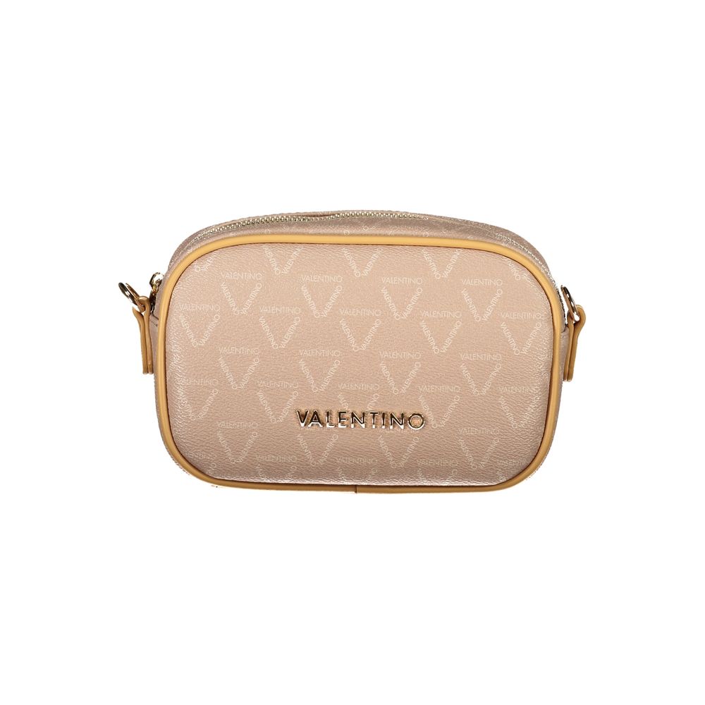 Mario Valentino Beige Polyethylene Handbag with adjustable strap, internal pockets, contrasting details, and zip closure.