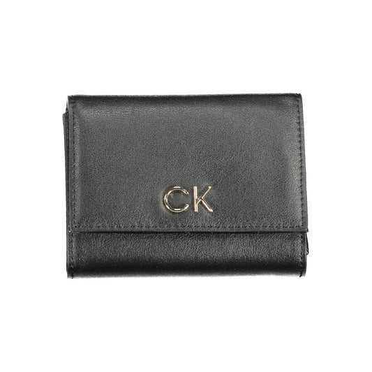 Stylish Calvin Klein Black Polyester Women Wallet with CK logo, sleek design, and automatic closure for secure storage.