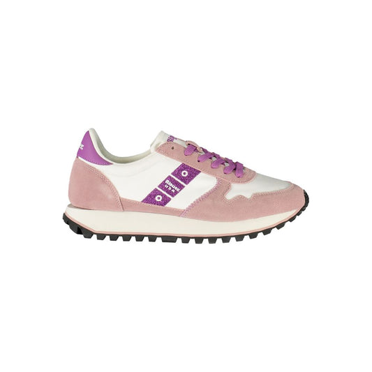 Blauer White Leather Women Sneaker with pink and purple accents on a white background