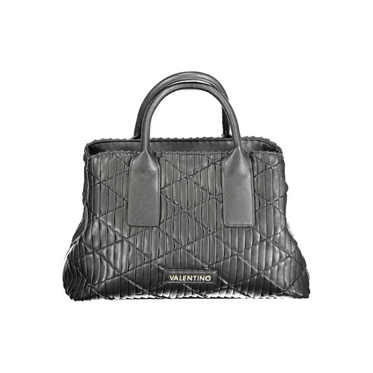 Mario Valentino Black Polyethylene Handbag with handles, chain, two compartments, pockets, logo, and zip closure.