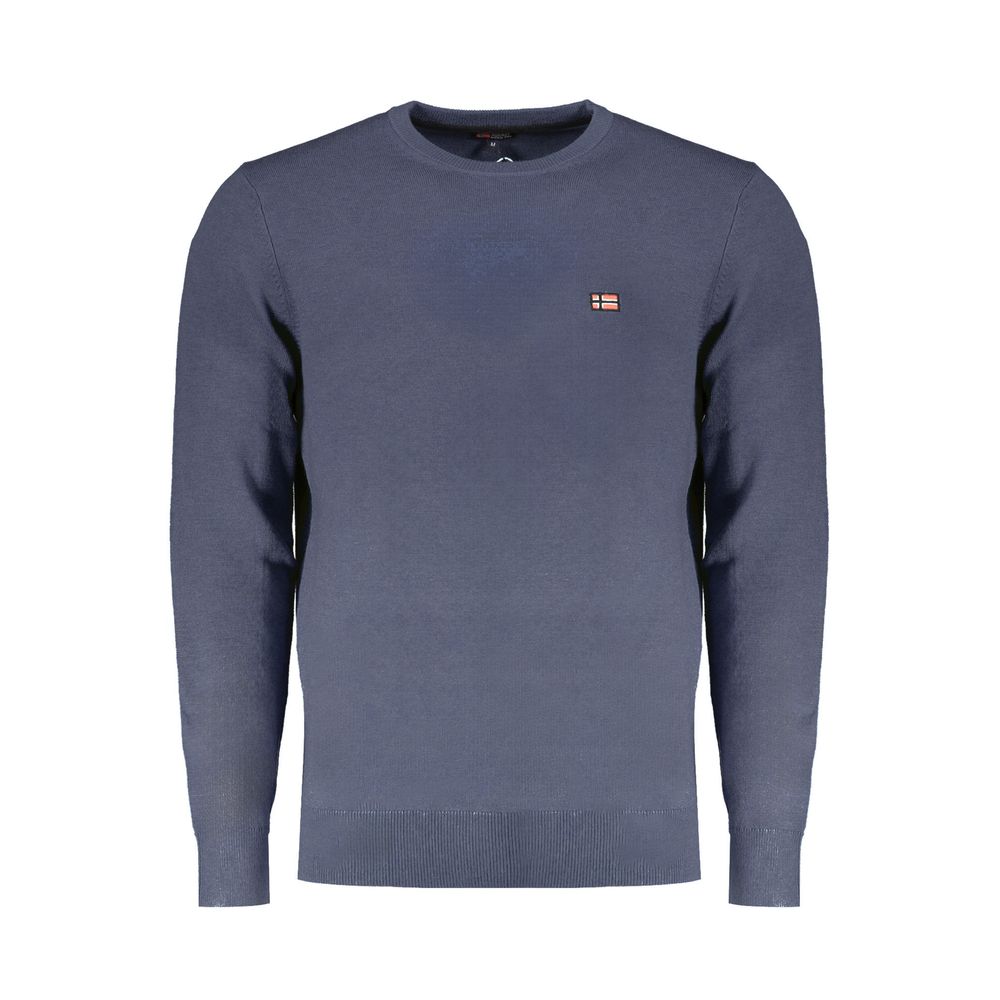 Norway 1963 Blue Wool Men Sweater with embroidery logo, long-sleeved luxury knitwear for warmth and comfort.