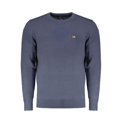 Norway 1963 Blue Wool Men Sweater with embroidery logo, long-sleeved luxury knitwear for warmth and comfort.