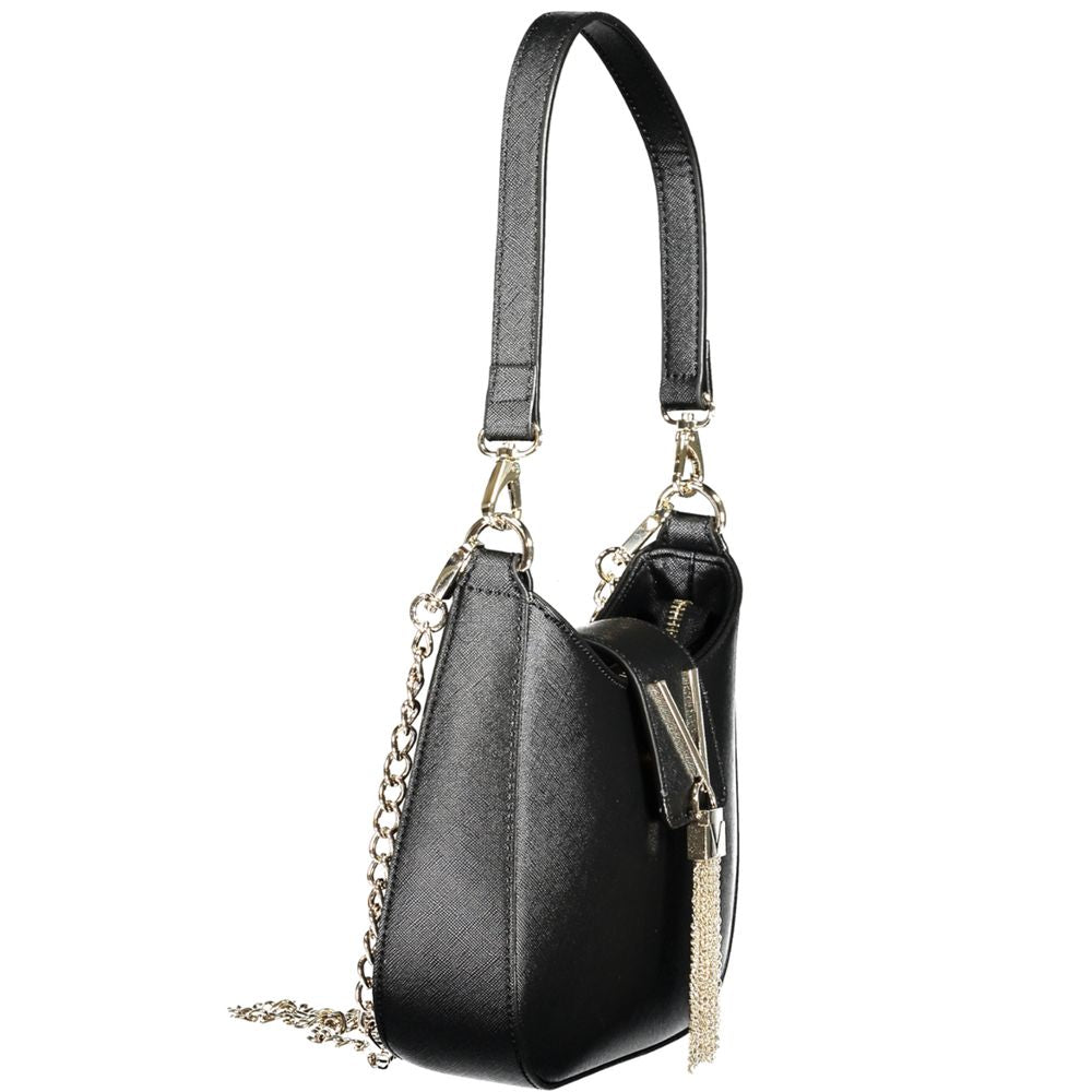 Side view of Mario Valentino Black Polyethylene Women Handbag with detachable chain strap and removable shoulder handle.