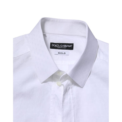 Dolce & Gabbana White GOLD Long Sleeve Dress Men Formal Shirt