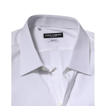 Dolce & Gabbana White GOLD Long Sleeve Dress Men Formal Shirt
