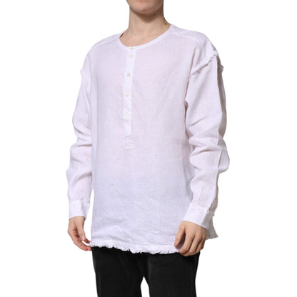 Dolce & Gabbana White Linen Long Sleeves Casual Men Shirt