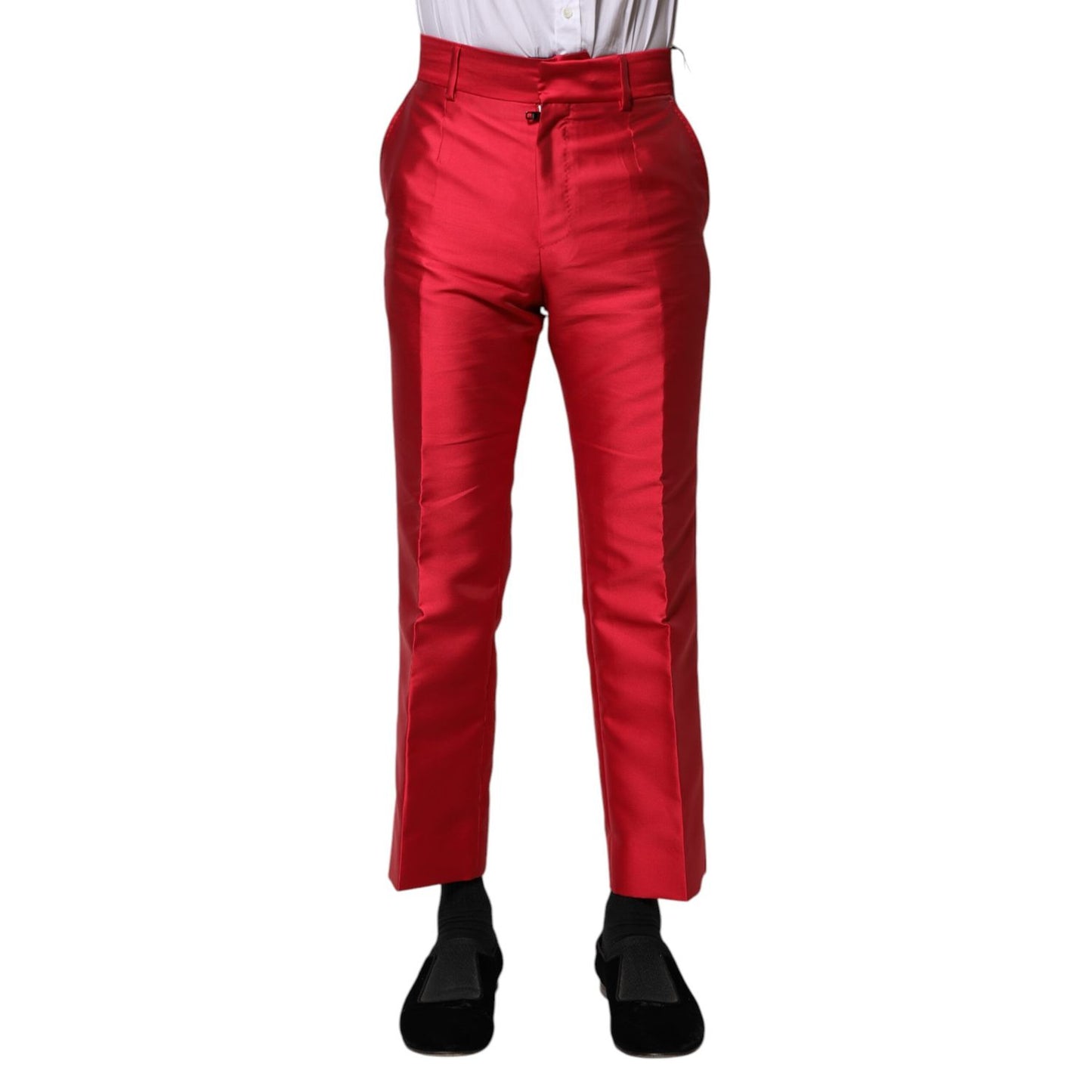 Dolce & Gabbana Red Polyester Cropped Dress Pants
