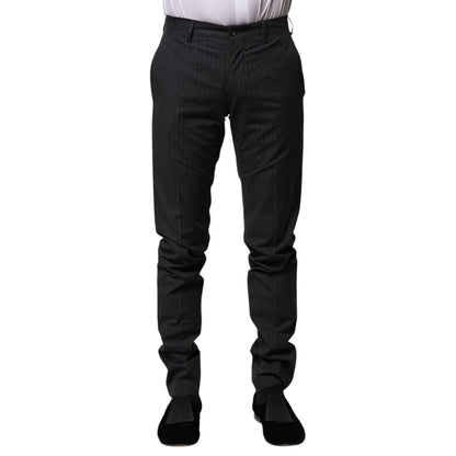 Dolce & Gabbana Gray Striped Cotton Formal Pants