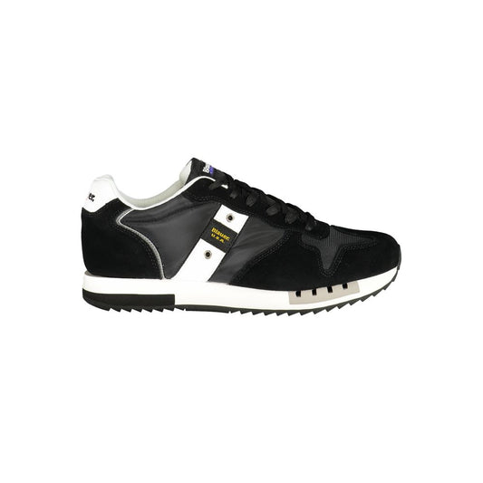 Blauer Black Polyester Men Sneaker with sleek design and contrast detailing, featuring a removable footbed and iconic Blauer logo.