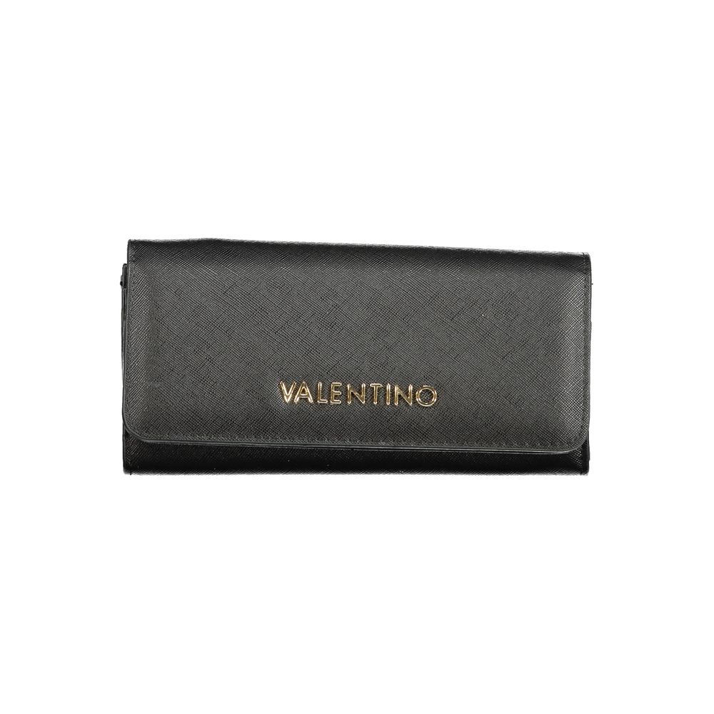 Alt Tag: Mario Valentino Black Polyethylene Wallet with logo, 3 compartments, coin purse, card spaces, zip and automatic closure
