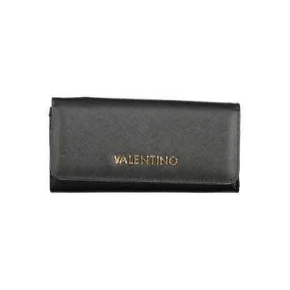 Alt Tag: Mario Valentino Black Polyethylene Wallet with logo, 3 compartments, coin purse, card spaces, zip and automatic closure