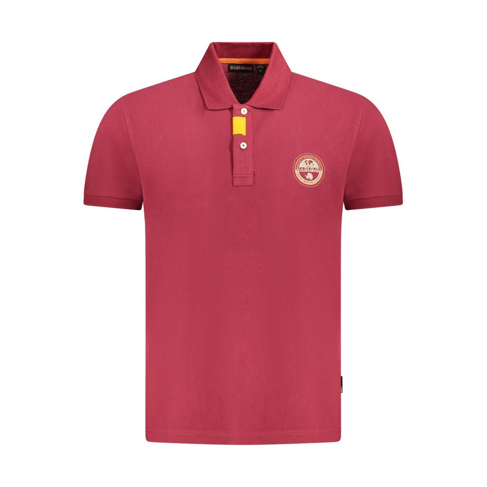 Napapijri Red Cotton Men Polo Shirt with contrasting details and logo, features short sleeves and two-button placket for style and comfort.