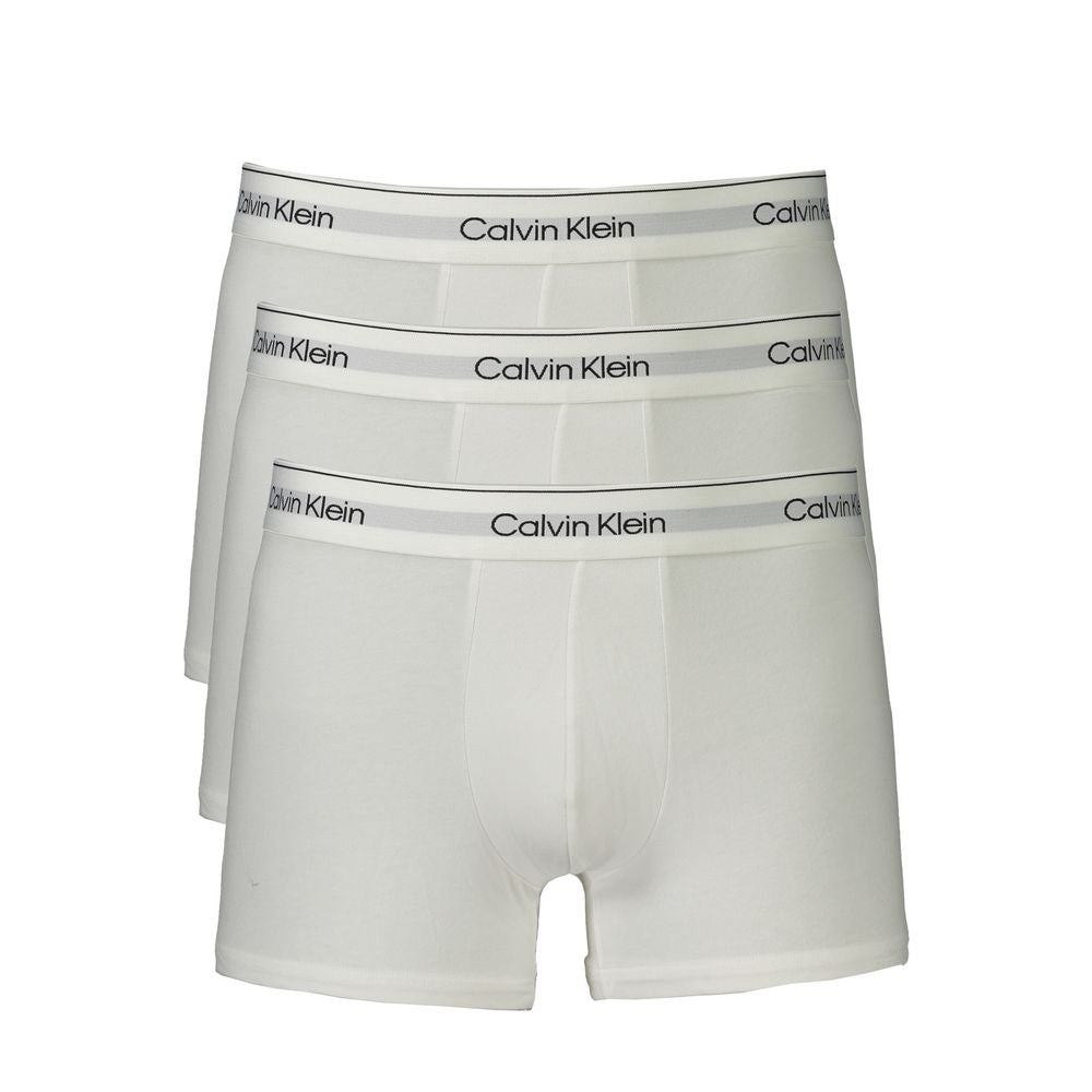 Calvin Klein White Cotton Men Boxer tri-pack featuring elastic waistband with logo, stylish and comfortable fit with regenerative cotton.