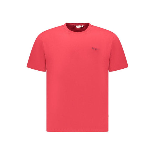 Pepe Jeans Red Cotton Men T-Shirt with crew neck and logo embroidery, made from sustainable cotton, ideal for eco-conscious fashion lovers.
