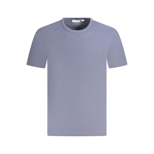 Calvin Klein Blue Cotton T-Shirt with short sleeves, crew neck, contrasting details, and logo made of 95% regenerative cotton.