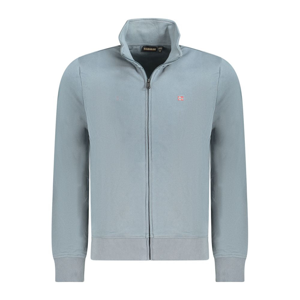 Napapijri Gray Cotton Men Sweater with logo embroidery and zip front, perfect for casual sophistication.