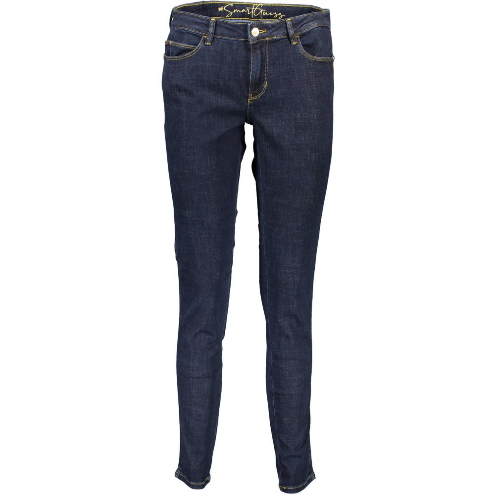 Guess Jeans Blue Cotton Women Jeans - Mid-rise skinny jeans with a luxurious touch and eco-conscious design featuring recycled cotton.