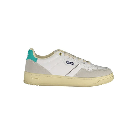 Gas White Artificial Leather Women Sneaker with logo, modern design and contrasting details showcasing style and durability.