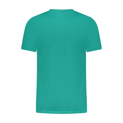 Cavalli Class Green Cotton T-Shirt with short sleeves, crew neck, and logo print shown from the back.