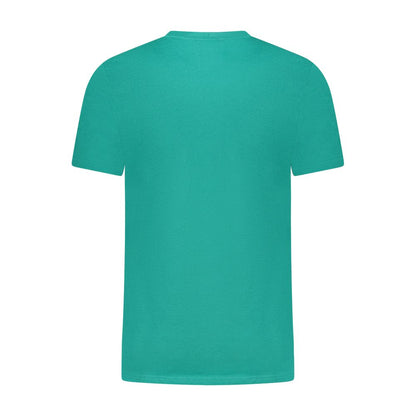 Cavalli Class Green Cotton T-Shirt with short sleeves, crew neck, and logo print, back view.