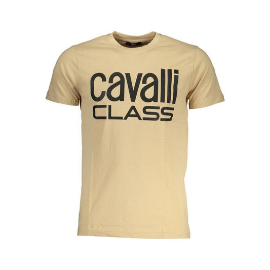 Cavalli Class Beige Cotton T-Shirt CA-28571-XL