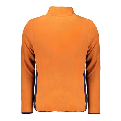 Back view of Norway 1963 Brown Polyester Men Sweater with long sleeves and zip pockets, showcasing contrasting details in a contemporary style.