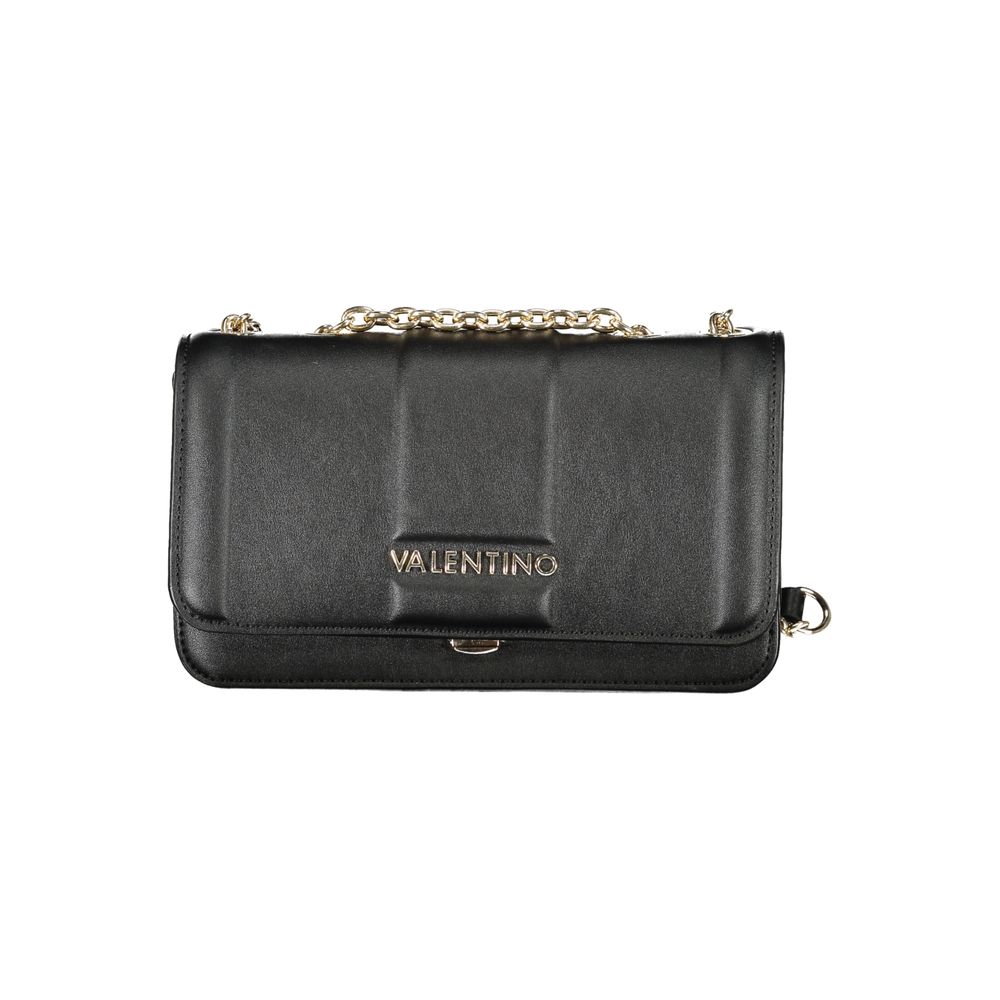 Mario Valentino Black Polyethylene Women Handbag with chain detail, showcasing elegant design and snap closure, perfect for fashion-forward women.