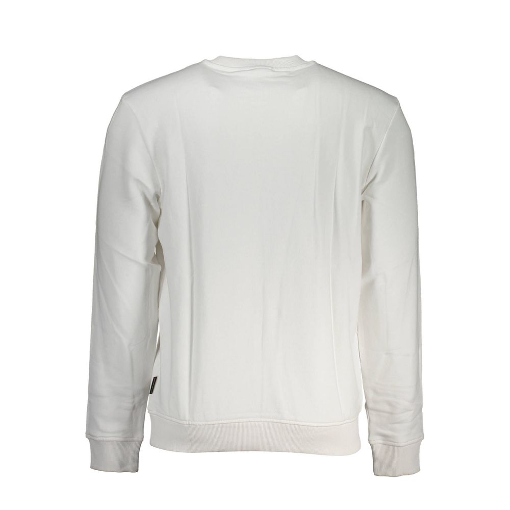 Back view of Napapijri White Cotton Men Sweater showcasing brushed texture and long sleeves