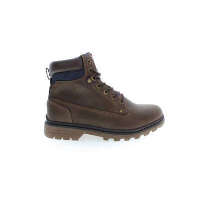 U.S. POLO ASSN. Brown Polyester Men Boot with lace-up design, durable construction, and iconic logo for style and comfort.