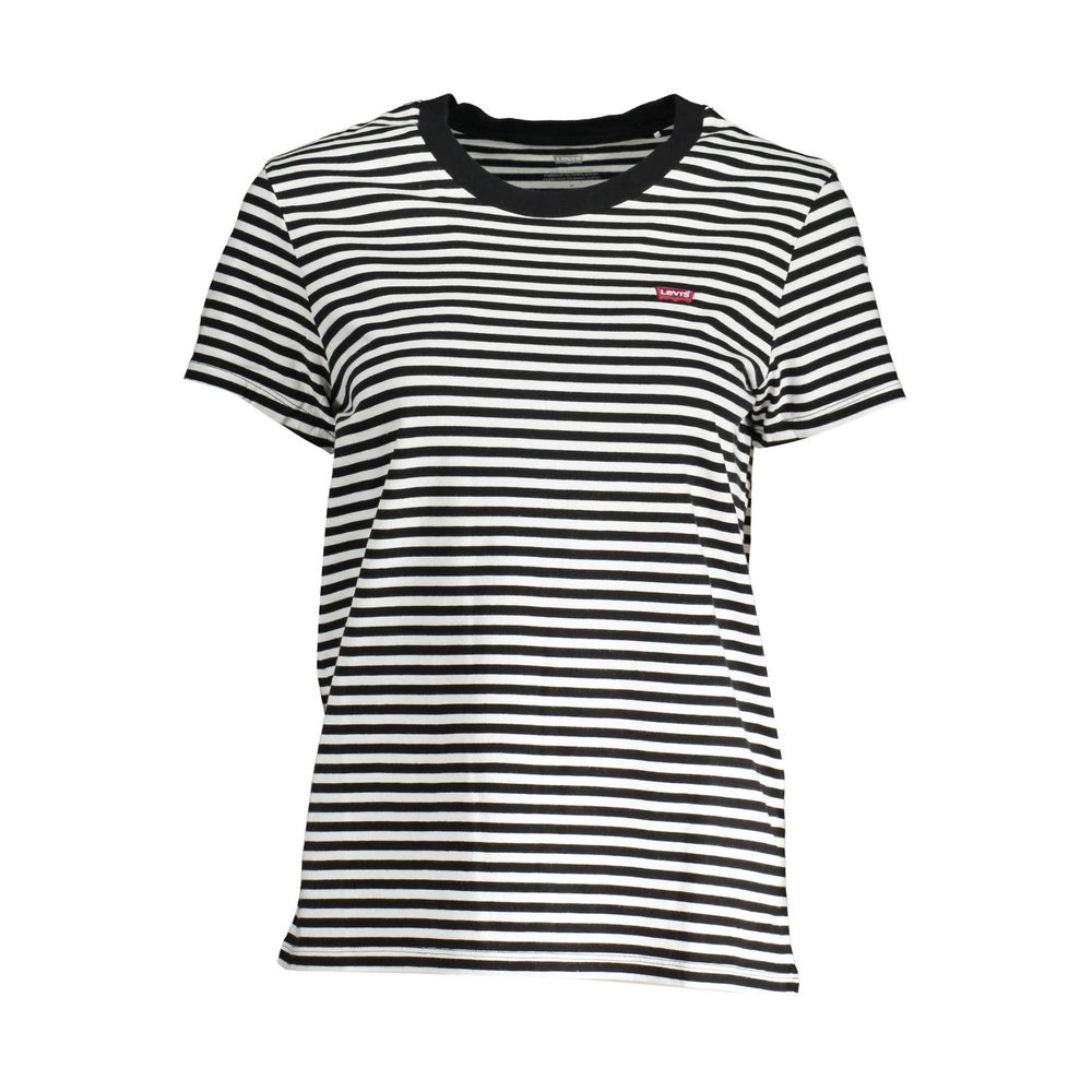 Striped black and white Levi's t-shirt for women with logo on chest.
