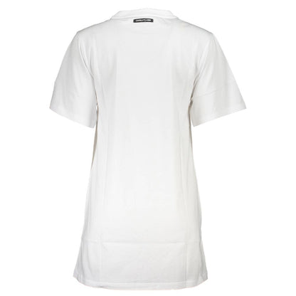 Cavalli Class White Cotton Women Dress, back view, showcasing Italian sophistication, short sleeves, chic round neck, iconic logo detail