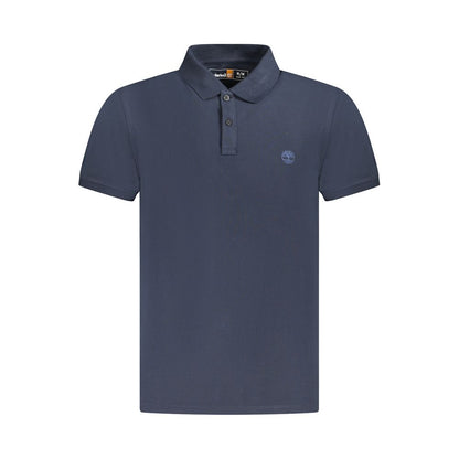 Timberland Blue Cotton Men Polo Shirt with logo and two-button placket, short sleeves, sleek slim fit design, premium quality cotton.