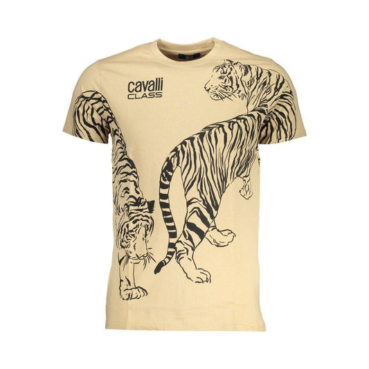 Cavalli Class Beige Cotton T-Shirt CA-28568-XL