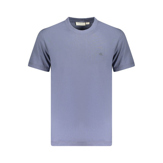 Calvin Klein Blue Cotton Men T-Shirt with crew neck and logo, made from 95% regenerative cotton, short sleeves for eco-conscious style.