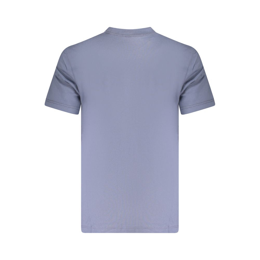 Calvin Klein Blue Cotton Men T-Shirt with short sleeves and crew neck, showcasing minimalist design, back view.