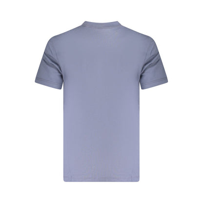 Calvin Klein Blue Cotton Men T-Shirt with short sleeves and crew neck, showcasing minimalist design, back view.