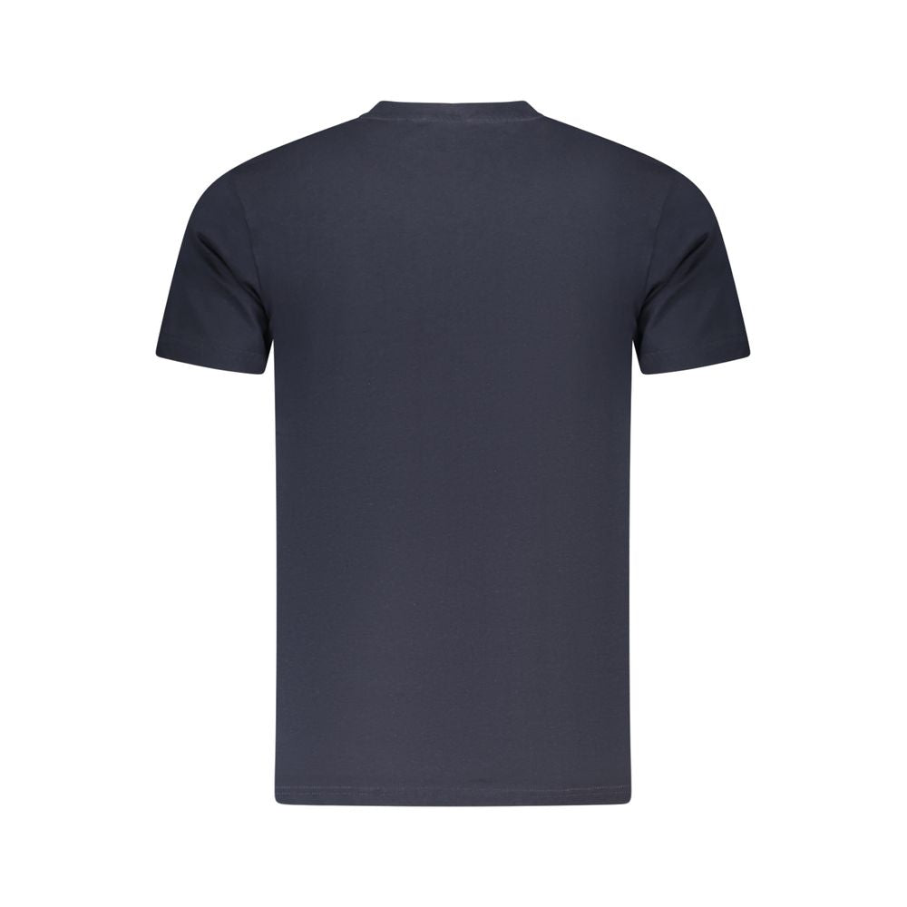 Back view of Cavalli Class Blue Cotton Men T-Shirt featuring short sleeves and crew neck design in bold blue color.