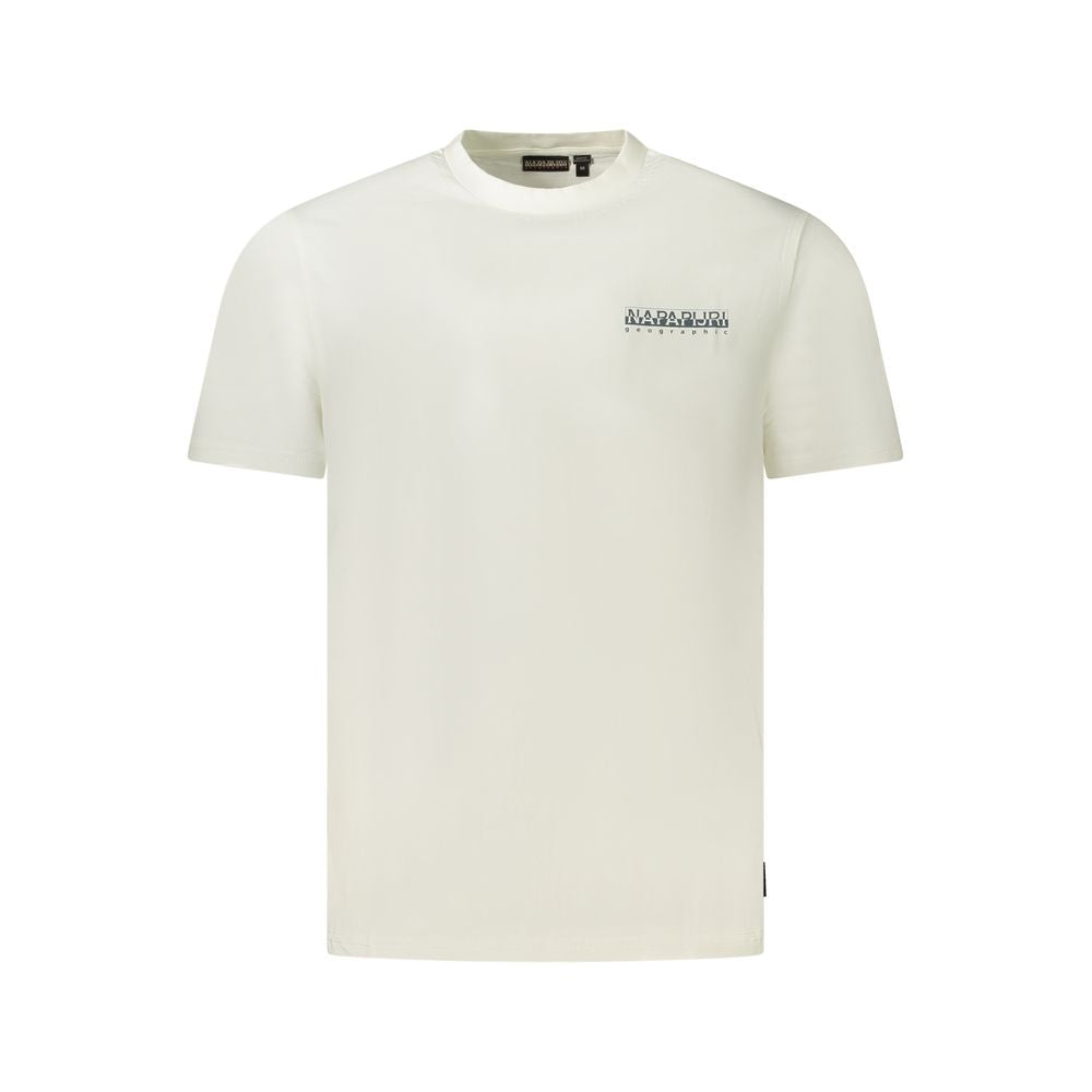 Napapijri White Cotton Men T-Shirt with logo, crew neck, short sleeves, made from 100% organic cotton for style and comfort.