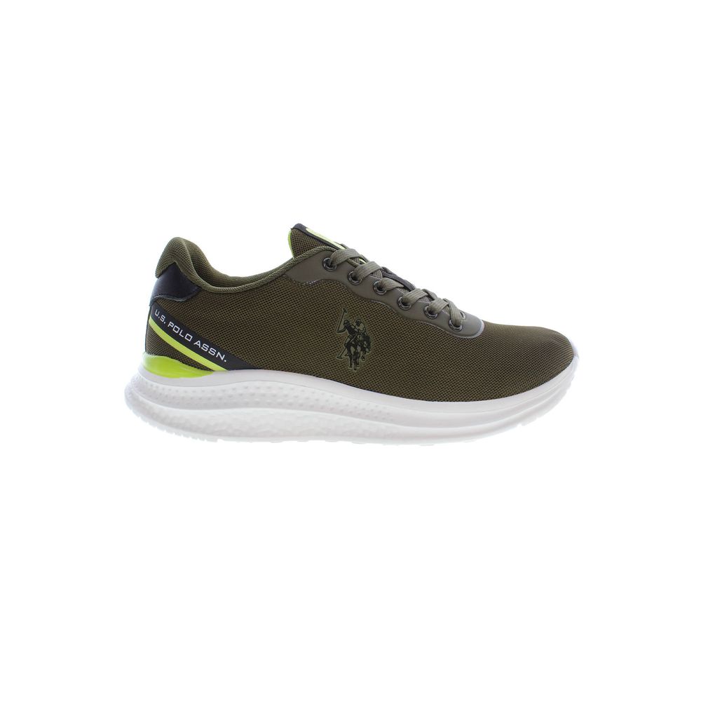U.S. POLO ASSN. Green Polyester Men Sneaker, stylish and comfortable sports shoe with lace-up design and iconic logo.