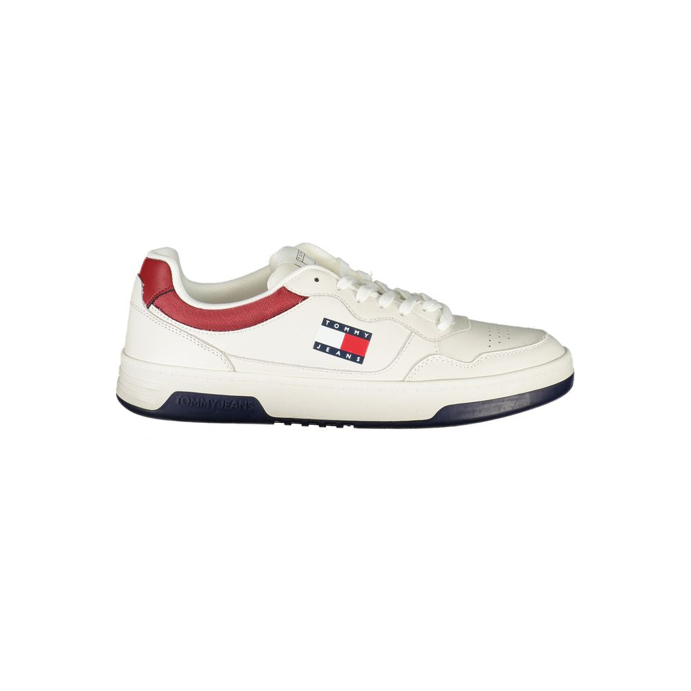 Tommy Hilfiger White Leather Men Sneaker with iconic logo and contrasting details.