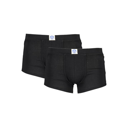 North Sails Black Cotton Men Boxer Pack, two-pack with elastic waistband for comfort and style, featuring North Sails logo.
