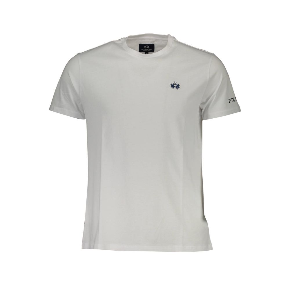 La Martina White Cotton Men T-Shirt with embroidery and logo detail, perfect for a sophisticated casual look.