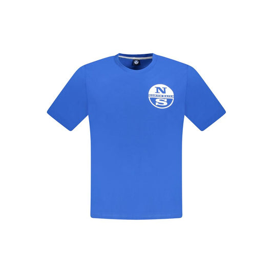 North Sails Blue Cotton Men T-Shirt with logo, short sleeve crew neck design, ideal for casual chic style and adventure.