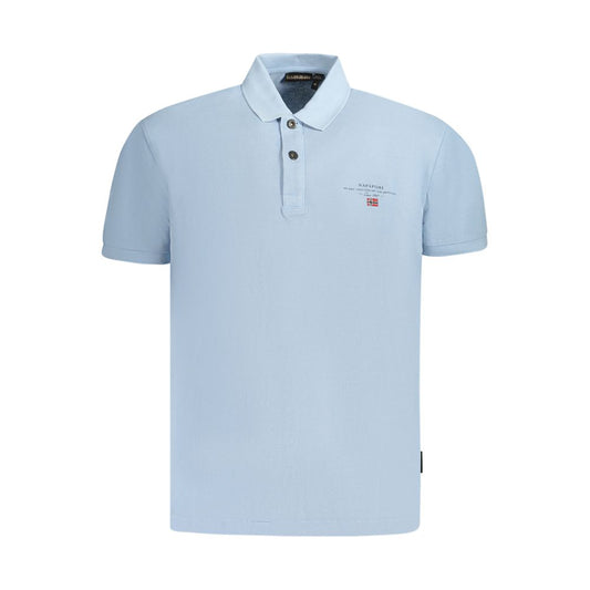 Napapijri Light Blue Cotton Men Polo Shirt with embroidery and logo, perfect for casual refinement and style.