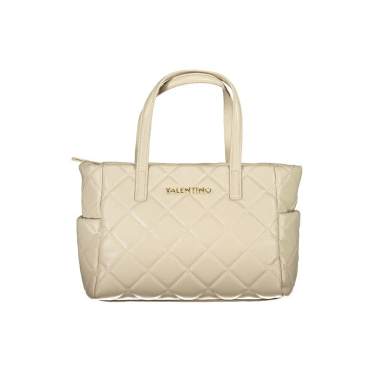 Mario Valentino Beige Polyethylene Handbag with quilted design, 2 handles, and logo detail.