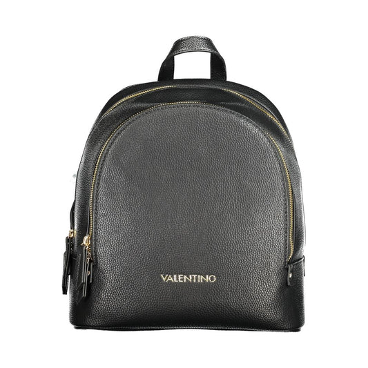 Mario Valentino Black Polyethylene Backpack with logo, zip closure, one handle, adjustable straps, 3 pockets. Stylish and functional bag.