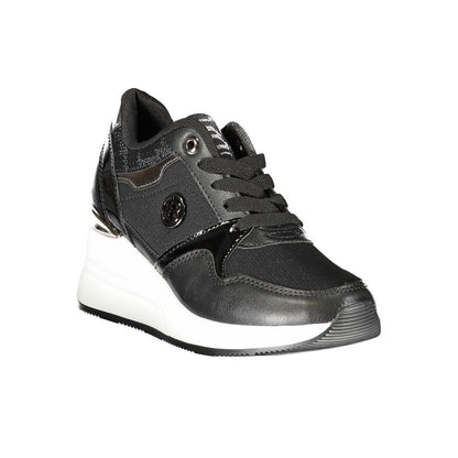 Laura Biagiotti Black Synthetic Women Sneaker with 4 cm heel, sleek silhouette, and sporty design.