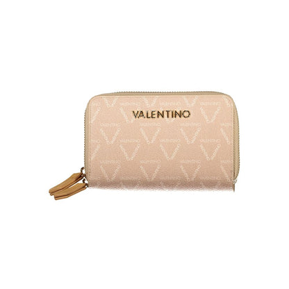 Mario Valentino Beige Polyethylene Women Wallet with logo zip closure and multiple compartments.